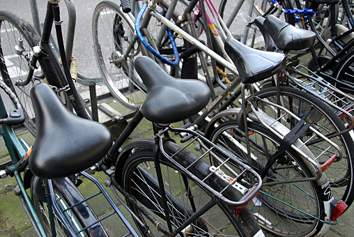 Holland, Netherlands - August 20, 2007:Bicycles parked in Amsterdam