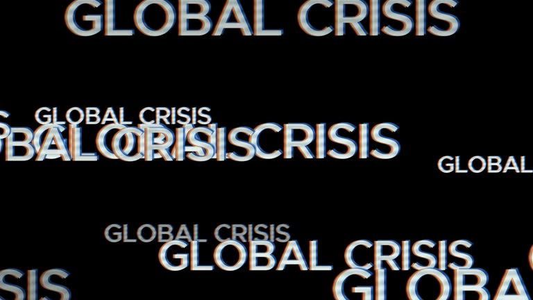 The word GLOBAL CRISIS glitch text Animation background