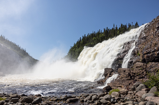 Manitou Waterfalls and Manitou River, Cote Nord, Quebec, Canada. This spectacular waterfalls in located the Minganie Region along the 138 Highway.