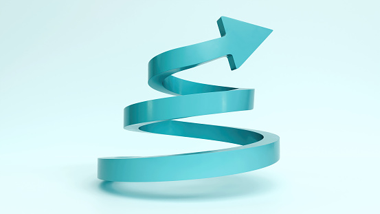 The Upward Spiral, Rising to the Top, Spiral Arrow Pointing Up, Business Growth and Success, 3D render