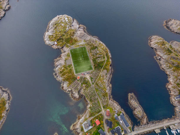 istock Soccer Field On An Island 2149961031