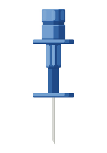 Medical equipment, Jamshidi Disposable Sternal iliac Aspiration Intraosseous needle is a specialized needle used to gain access into the bone marrow. Flat design.