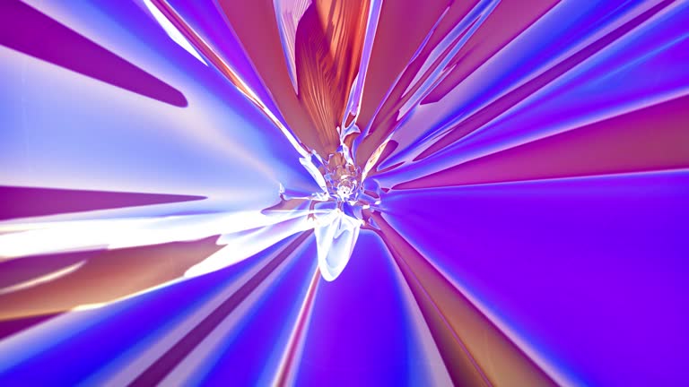Flight in a bright tunnel. Abstract background with elements of multi-colored lines and rays. Data flow information. Futuristic background for presentation design. 3D rendering. High quality 4K animation.