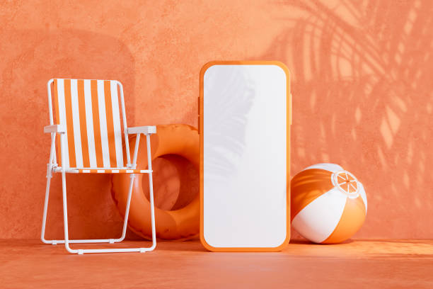 istock Blank screen mobile phone and summer beach holiday travel background 2149965019