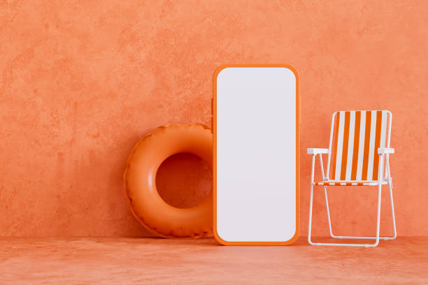 istock Blank screen mobile phone and summer beach holiday travel background 2149965036