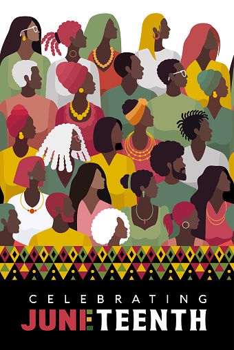 Juneteenth Freedom Day Celebration. Banner Design Featuring a Crowd of People. African American History And Heritage. Seamless Pattern.