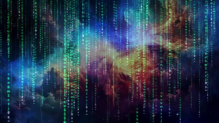 Binary code in Matrix style. Wall of digital binary code processing, rain of numbers. Moving science and technology digital encryption data stream background. Science concept, animation graphics. Seamless loop. 4k