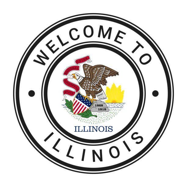 istock Welcome To Illinois isolated Round Sign, Stamp, Sticker with Flag 2149966074