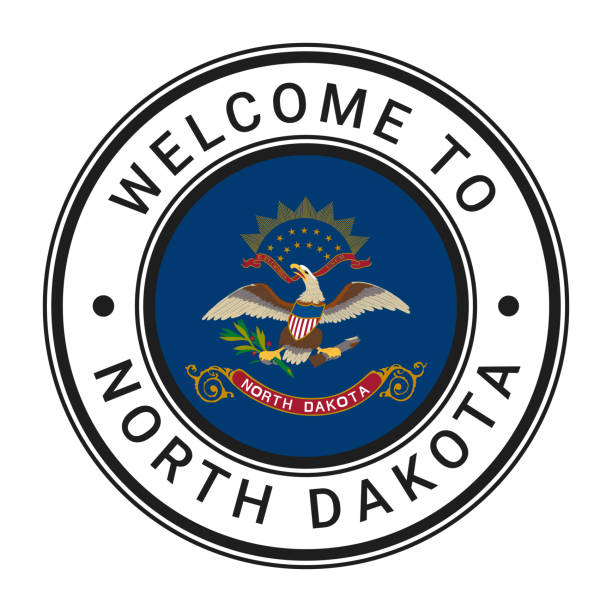 istock Welcome To North Dakota isolated Round Sign, Stamp, Sticker with Flag 2149966483