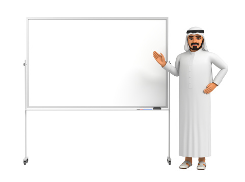 Arab man explaining on whiteboard