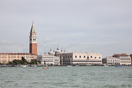 Venezia, Veneto, Italy - January 28, 2024:Venice Famous Waterfront in a Winter Sunny Day