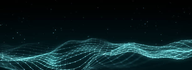 istock Dark cyberspace in digital background. Abstract technology wave with motion glowing dots and lines. Connection big data. Futuristic wireframe texture. Analysis a network connection. 3D rendering. 2149967427