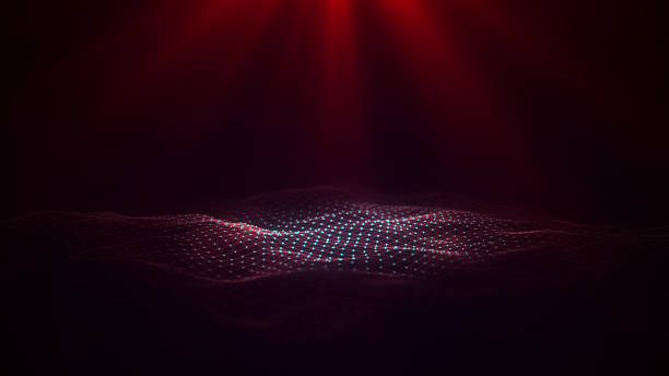 istock Abstract technology wave in the center with motion dots and lines. AI in virtual reality on digital background. Wireframe texture. Dynamic analysis a network connection data. 3D rendering. 2149967435