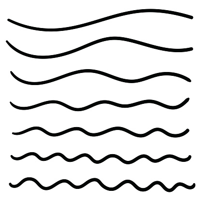 Hand drawn doodle set of wavy lines isolated on white background. Vector illustration.