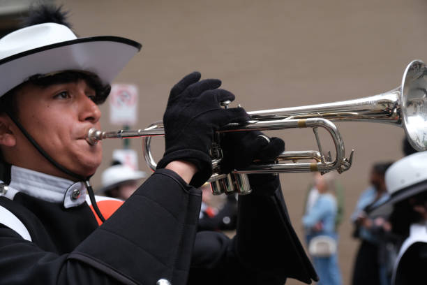 Norfolk, Virginia USA:  April 20th 2024:  During the 75th annual NATO parade high school marching bands from across the United States and abroad march in the parade.