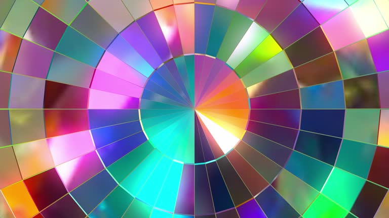 Colorful Rainbow Disco Mirror Ball Close Up Abstract Reflective Spinning Background Loop