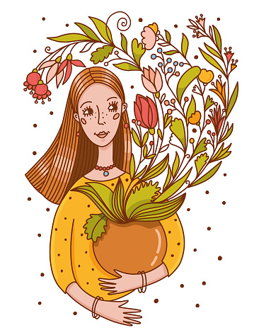 vector illustration of a girls with a flowers