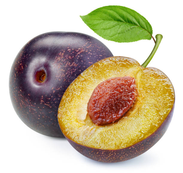 istock Plum and leaves, isolated on white background 2149971042