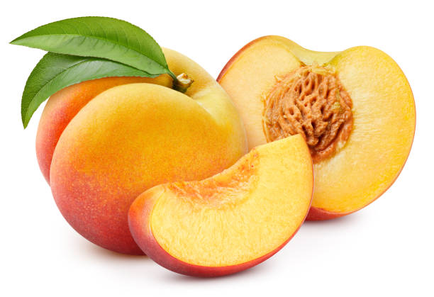 istock Juicy peach isolated on the white background 2149971319