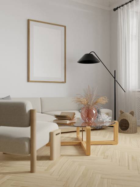 istock Mockup frame, poster empty in home design, scandinavian modern interior design element mockup, 3d rendering. 2149973077