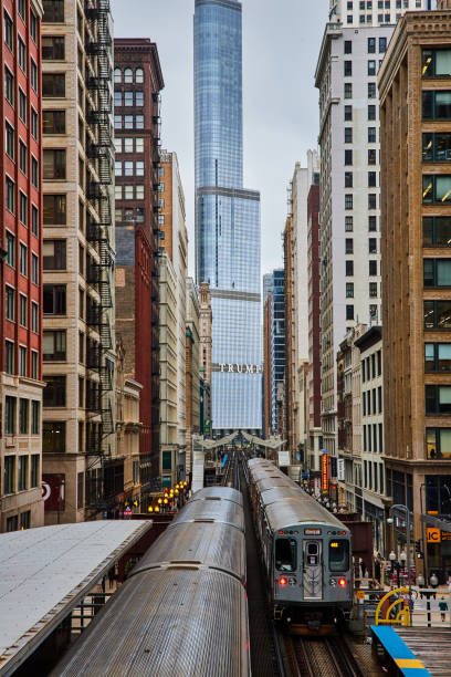 istock Elevated Trains and Skyscraper in Urban Chicago, Eye-Level View 2149973502