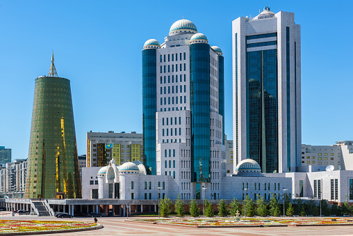 Astana, Kazakhstan. 07.04.2018. Buildings of the Kazakh Parliament and the Senate in the capital of Kazakhstan - city of Astana