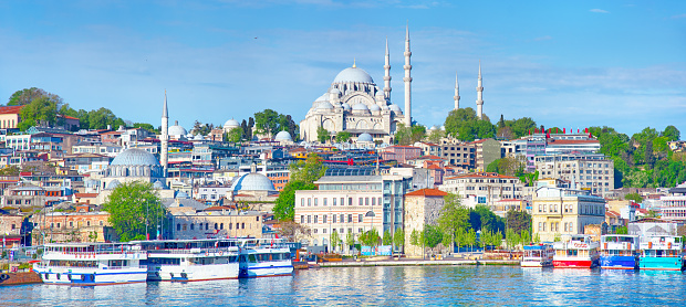 Golden Horn bay and Suleymaniye mosque in Istanbul, Turkey