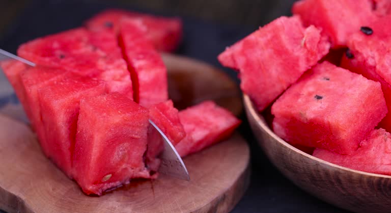 cut into pieces ripe red watermelon, juicy and fresh watermelon
