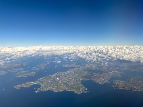 Aerial view of coastal fjord scenery of the west coast of Norway between the cities of Stavanger and Bergen
