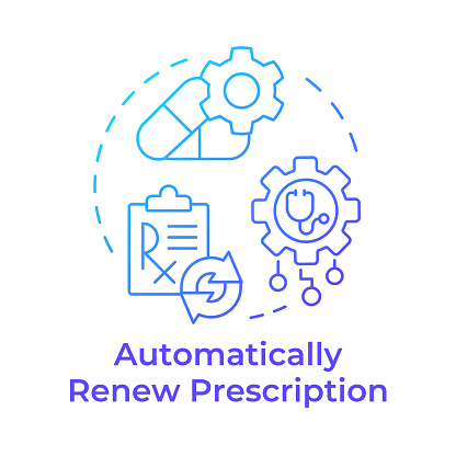 Automatically renew prescription blue gradient concept icon. Pharmacy software, medical card. Round shape line illustration. Abstract idea. Graphic design. Easy to use in infographic, article
