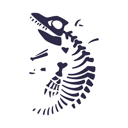 Black Bones Fossils Silhouette Obtained by Digging Vector Illustration. Preserved Remains of Living Creature from Past