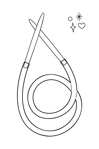 Circular knitting needles. Doodle outline vector black and white illustration.