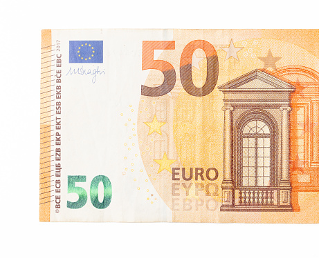 Fifty Euro banknote isolated on white background.