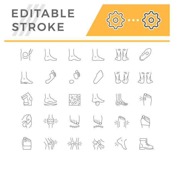 stockillustraties, clipart, cartoons en iconen met set line icons of foot disease - voetbad