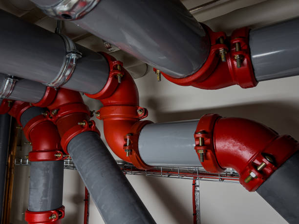 istock Main sprinkler system pipes leading to the main central of the fire security sprinkler system 2149984489