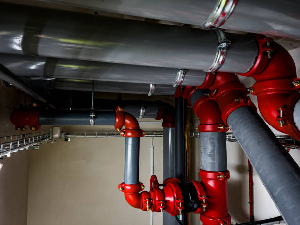istock Main sprinkler system pipes leading to the main central of the fire security sprinkler system 2149984505