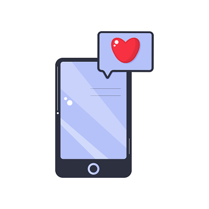 Color phone with a love message. Drawing in flat style.