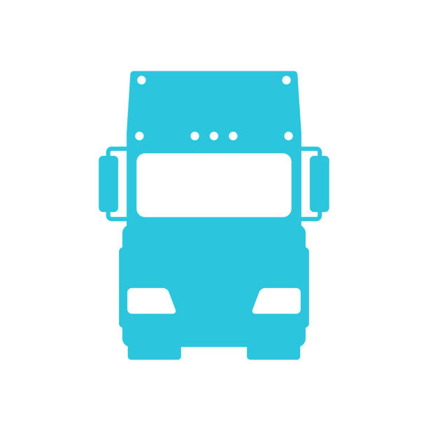 Truck icon front view.Isolated on white background. From blue icon set. Truck icon front view.Isolated on white background. From blue icon set. silhouette of a semi truck front view stock illustrations