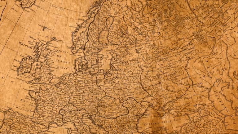 Old Map of Europe and the Atlantic Ocean. Antique Cartographic View of the European Continent