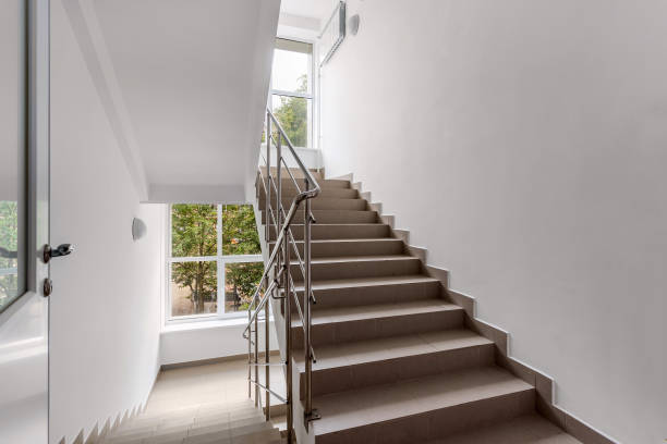 istock Staircase with metal railing in a bright room. 2149990537