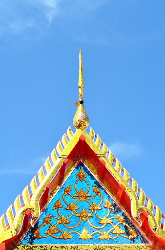 The golden roof of the chanting hall at the temple with belief that best decoration will bring good things to life.