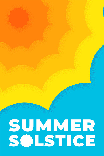 Abstract retro minimal summer solstice poster. Bright sun equinox holiday vintage print. Trendy minimalist placard. Summertime vector eps design template