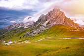 Dolomite mountains, Italy, in summer. Giau pass panoramic view