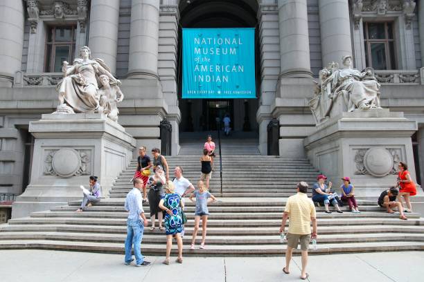 People visit National Museum of the American Indian in New York. The museum is one of Smithsonian Institution museums.