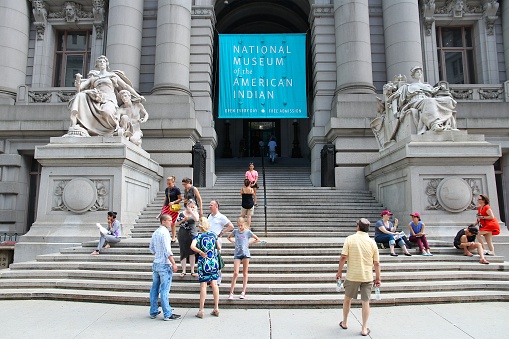 People visit National Museum of the American Indian in New York. The museum is one of Smithsonian Institution museums.