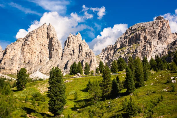 istock Dolomite alps in Italy, high mountain with green forest 2149992838