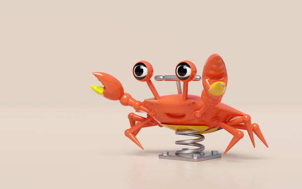 istock Playground crab spring rider isolated on pink background. 3d render illustration 2149995875