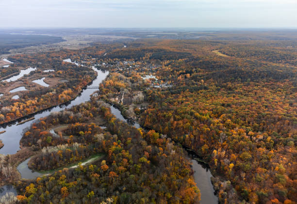 istock Aerial river valley scenery in autumn Ukraine 2149995944