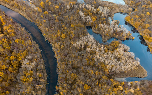 istock Autumn aerial look down on river valley 2149995997