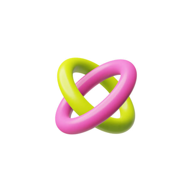 istock Linked torus 3D vector icon, volumetric pink and yellow rings connected in a chain, round geometric shapes, Brutalism 2149996510